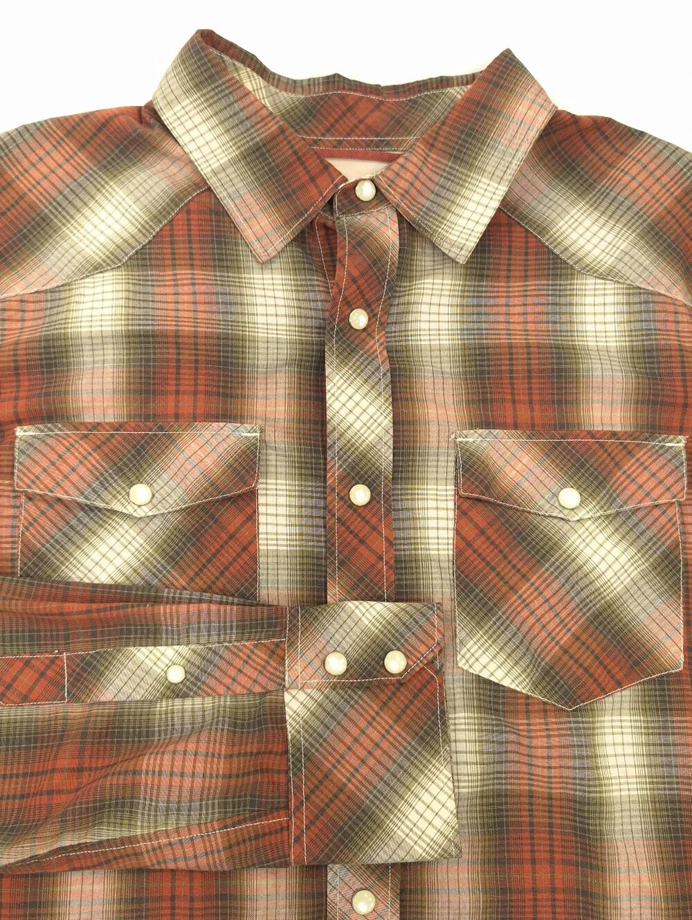 Banana Republic Mens Plaid Pearl Snap Button-Up Long Sleeve Shirt Slim Fit Large
